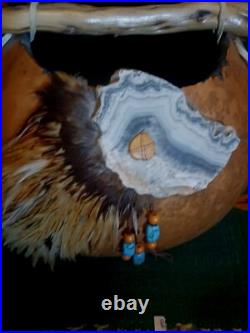 Awesome Lg. Vintage Native American Painted Gourd Basket Art Signed Nice