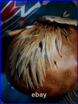 Awesome Lg. Vintage Native American Painted Gourd Basket Art Signed Nice