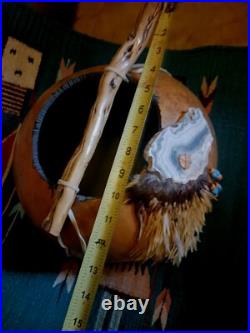 Awesome Lg. Vintage Native American Painted Gourd Basket Art Signed Nice