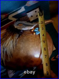 Awesome Lg. Vintage Native American Painted Gourd Basket Art Signed Nice