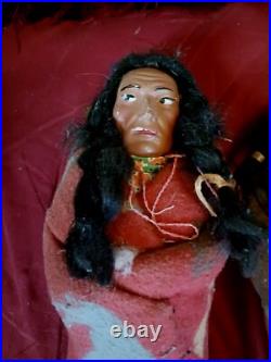 Awesome Pair Of Vintage Native American 12 Skootum Dolls As Found Original