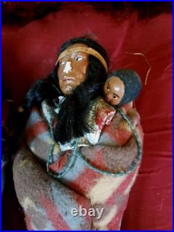 Awesome Pair Of Vintage Native American 12 Skootum Dolls As Found Original
