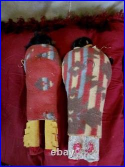 Awesome Pair Of Vintage Native American 12 Skootum Dolls As Found Original