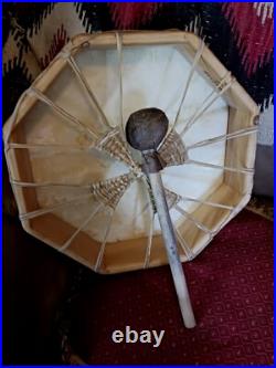 Awesome Vintage Native American Buffalo Hide Hand Drum Red Eagle 07