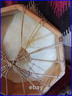 Awesome Vintage Native American Buffalo Hide Hand Drum Red Eagle 07