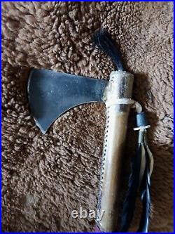 Awesome Vintage Native American Tomahawk Iron Head Beaded Horse Hair Nice