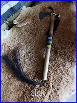 Awesome Vintage Native American Tomahawk Iron Head Beaded Horse Hair Nice