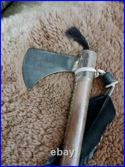 Awesome Vintage Native American Tomahawk Iron Head Beaded Horse Hair Nice