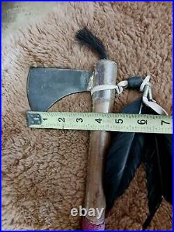 Awesome Vintage Native American Tomahawk Iron Head Beaded Horse Hair Nice