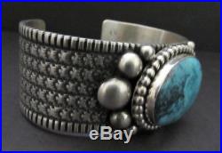 Awesome Vtg GUY HOSKIE Navajo Sterling Smokey Bisbee Turquoise Cuff Bracelet
