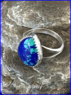Azurite Navajo Sterling Silver Blue Green Ring Size 10 20078
