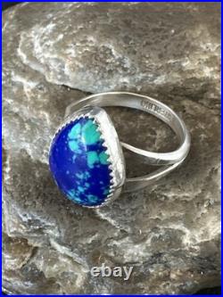 Azurite Navajo Sterling Silver Blue Green Ring Size 10 20078