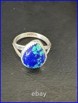 Azurite Navajo Sterling Silver Blue Green Ring Size 10 20078