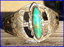 BIG NAVAJO FRED HARVEY ERA Sterling Silver And Turquoise Cuff Bracelet 27.2 Gr