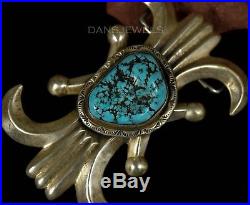 BIG Old Pawn Vintage Navajo Sand Cast Turquoise Sterling Belt Buckle by R. CHEE