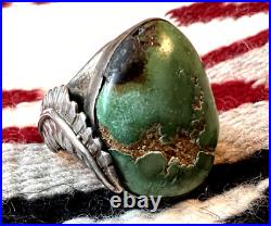 BIG VINTAGE GREEN TURQUOISE ring size 12 sterling Navajo Southwest men's 24g