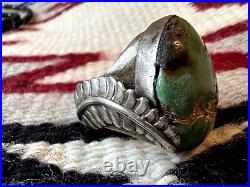 BIG VINTAGE GREEN TURQUOISE ring size 12 sterling Navajo Southwest men's 24g