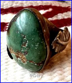 BIG VINTAGE GREEN TURQUOISE ring size 12 sterling Navajo Southwest men's 24g