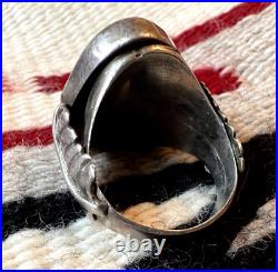 BIG VINTAGE GREEN TURQUOISE ring size 12 sterling Navajo Southwest men's 24g