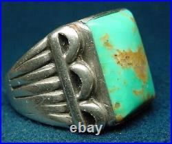 BIG VINTAGE NAVAJO NATIVE AMERICAN STERLING SILVER LARGE TURQUOISE RING sz10.5