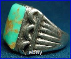 BIG VINTAGE NAVAJO NATIVE AMERICAN STERLING SILVER LARGE TURQUOISE RING sz10.5