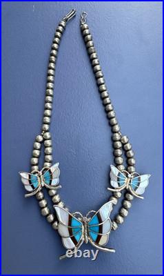 Beautiful Antique / Vintage Native American Sterling Silver Butterfly Necklace