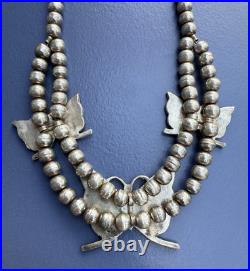 Beautiful Antique / Vintage Native American Sterling Silver Butterfly Necklace
