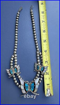 Beautiful Antique / Vintage Native American Sterling Silver Butterfly Necklace