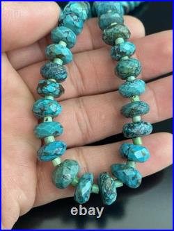 Beautiful Native American VTG Sterling Silver. 925 Faceted Turquoise Necklace