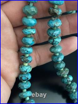 Beautiful Native American VTG Sterling Silver. 925 Faceted Turquoise Necklace
