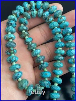 Beautiful Native American VTG Sterling Silver. 925 Faceted Turquoise Necklace