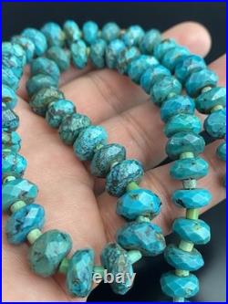 Beautiful Native American VTG Sterling Silver. 925 Faceted Turquoise Necklace