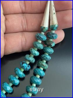 Beautiful Native American VTG Sterling Silver. 925 Faceted Turquoise Necklace