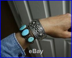 Beautiful Vintage Harvey Era Navajo Native American Sterling Silver Bracelet