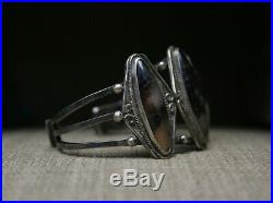 Beautiful Vintage Harvey Era Navajo Sterling Silver Petrified Wood Cuff Bracelet