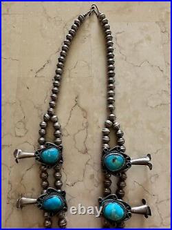 Beautiful Vintage Native American Turquoise Silver Squash Blossom Necklace