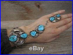Beautiful Vintage Navajo Native American Turquoise Sterling Slave Cuff Bracelet