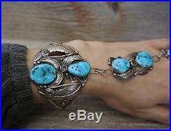 Beautiful Vintage Navajo Native American Turquoise Sterling Slave Cuff Bracelet