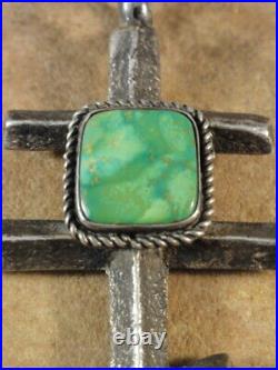 Beautiful Vintage Navajo Turquoise & Sterling Silver Isleta Cross Pendant