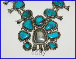 Beautiful Vintage Sterling Silver Turquoise Squash Blossom Necklace 2 Parts