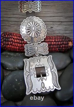 Big Vintage Native American Navajo Sterling Silver Leather Concho Belt