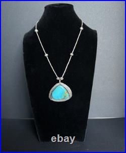 Big Vintage Navajo Turquoise Sterling Silver Pendant 19 Necklace 34 grams #134