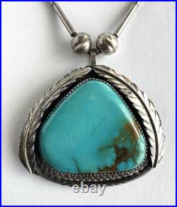 Big Vintage Navajo Turquoise Sterling Silver Pendant 19 Necklace 34 grams #134