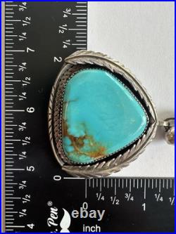 Big Vintage Navajo Turquoise Sterling Silver Pendant 19 Necklace 34 grams #134