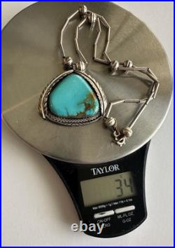 Big Vintage Navajo Turquoise Sterling Silver Pendant 19 Necklace 34 grams #134