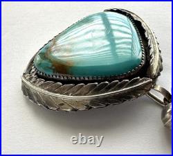 Big Vintage Navajo Turquoise Sterling Silver Pendant 19 Necklace 34 grams #134