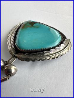 Big Vintage Navajo Turquoise Sterling Silver Pendant 19 Necklace 34 grams #134