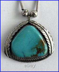 Big Vintage Navajo Turquoise Sterling Silver Pendant 19 Necklace 34 grams #134