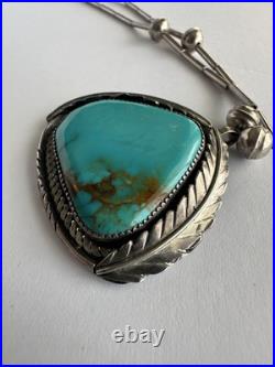 Big Vintage Navajo Turquoise Sterling Silver Pendant 19 Necklace 34 grams #134