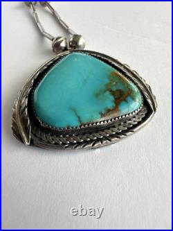 Big Vintage Navajo Turquoise Sterling Silver Pendant 19 Necklace 34 grams #134